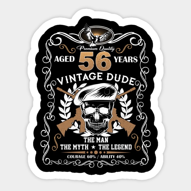 Skull Aged 56 Years Vintage  Vintage 56 Dude Sticker by Hsieh Claretta Art